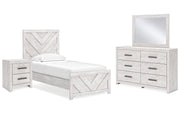 Cayboni Twin Panel Bed with Mirrored Dresser and Nightstand