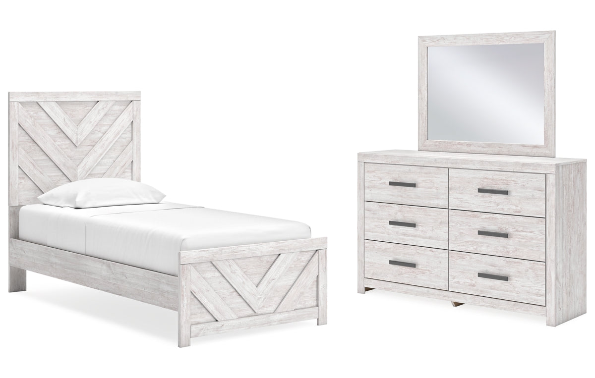Cayboni Twin Panel Bed with Mirrored Dresser