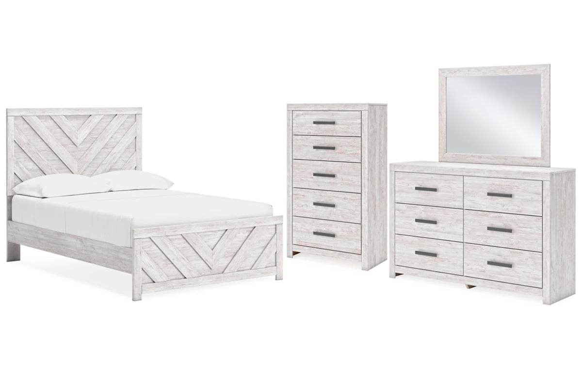 Cayboni Full Panel Bed with Mirrored Dresser and Chest