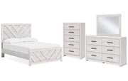 Cayboni Full Panel Bed with Mirrored Dresser and Chest