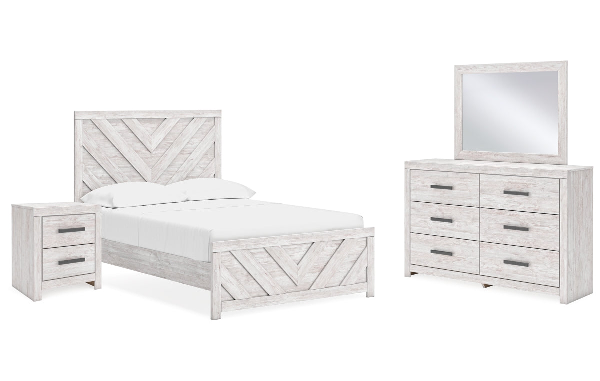 Cayboni Full Panel Bed with Mirrored Dresser and Nightstand
