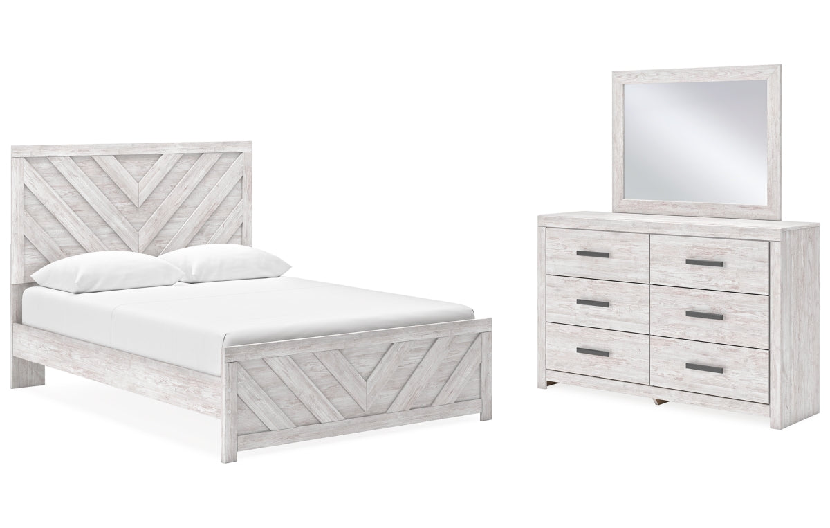 Cayboni Queen Panel Bed with Mirrored Dresser