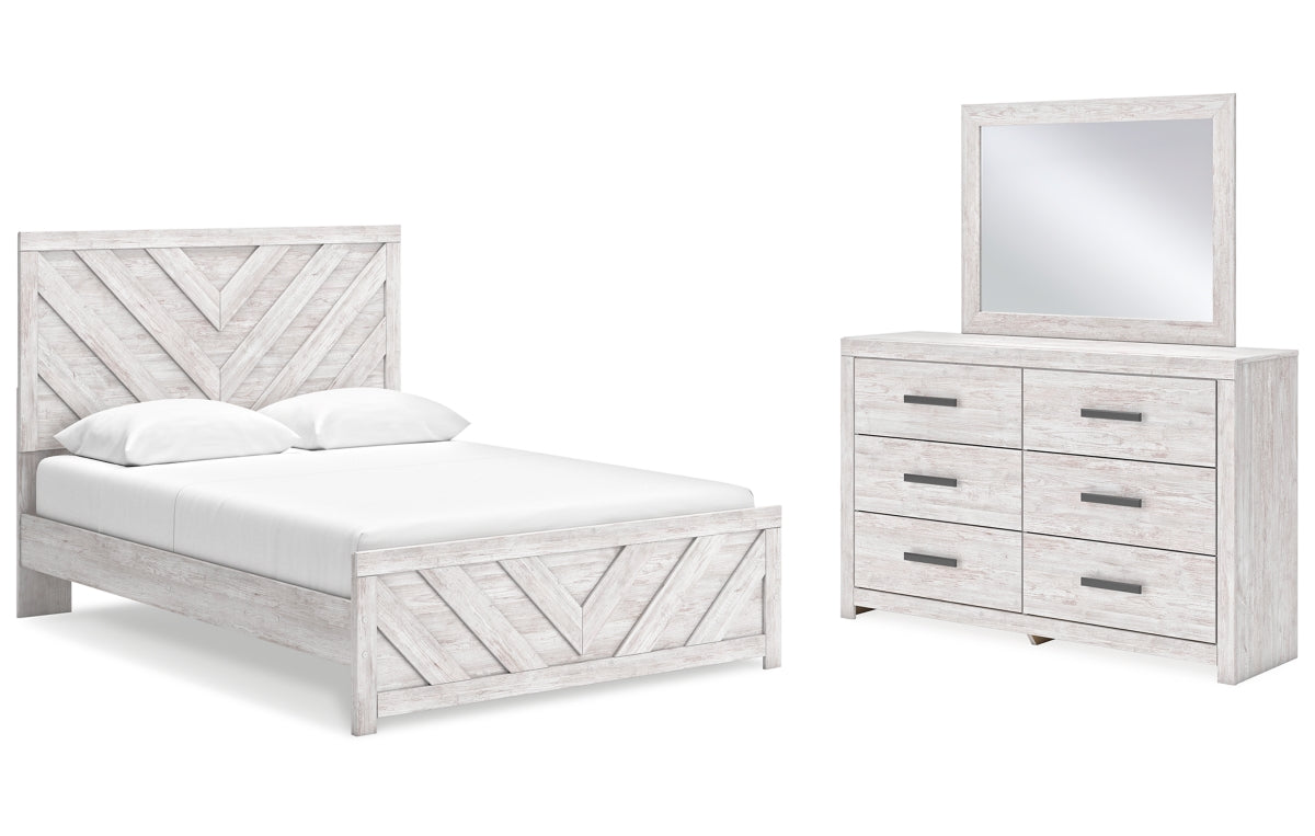 Cayboni King Panel Bed with Mirrored Dresser