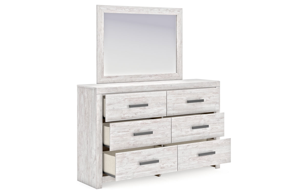 Cayboni King Panel Bed with Mirrored Dresser, Chest and Nightstand