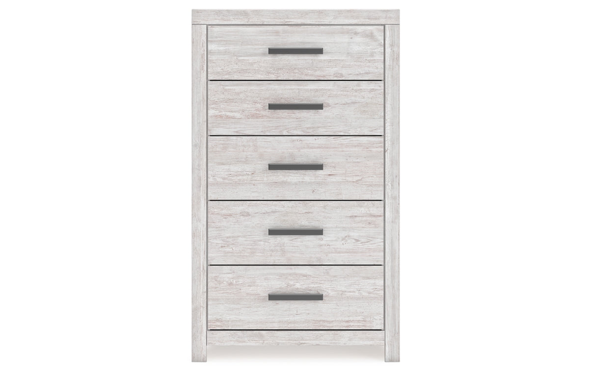 Cayboni Full Panel Bed with Mirrored Dresser and Chest