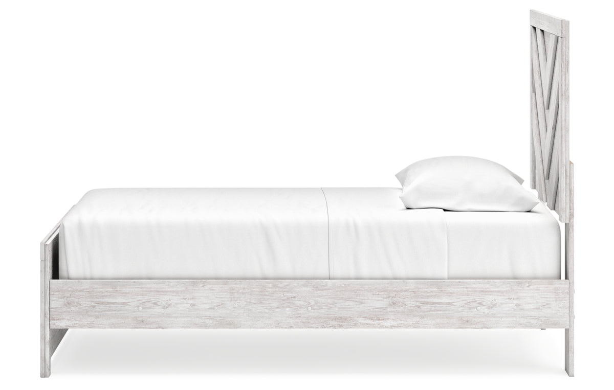 Cayboni Twin Panel Bed with Mirrored Dresser and Nightstand