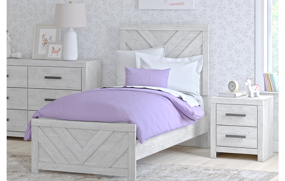 Cayboni Twin Panel Bed with Mirrored Dresser