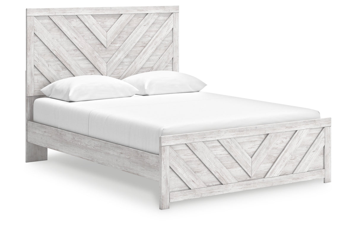 Cayboni Queen Panel Bed with Mirrored Dresser and Chest