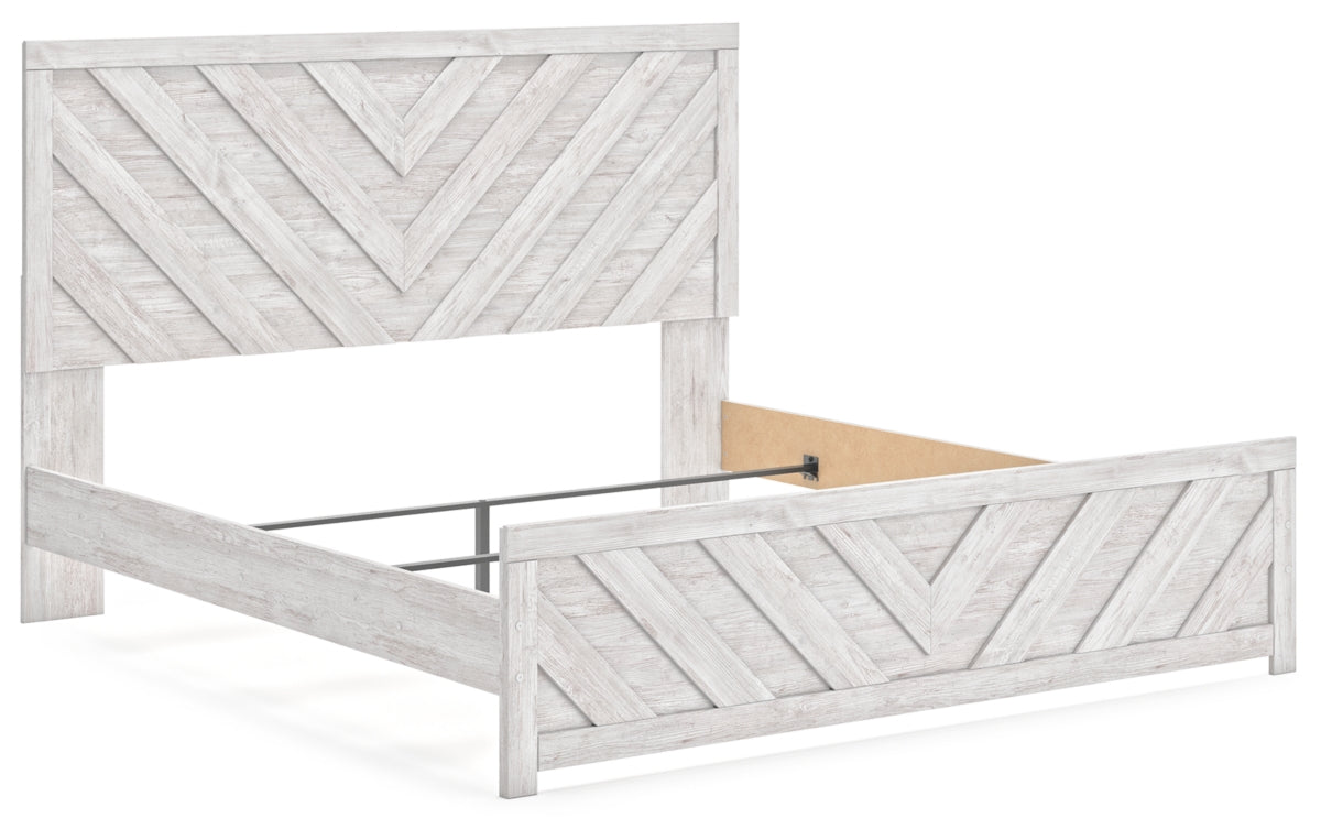 Cayboni King Panel Bed with Mirrored Dresser and Chest