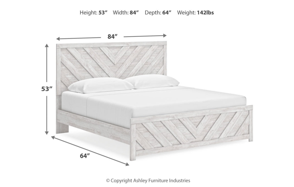 Cayboni King Panel Bed with Mirrored Dresser, Chest and Nightstand
