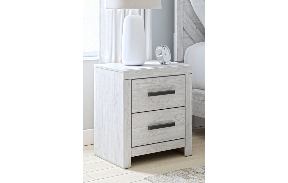Cayboni King Panel Bed with Mirrored Dresser and Nightstand