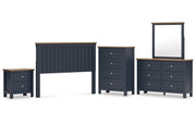 Landocken Queen Panel Headboard with Mirrored Dresser, Chest and Nightstand
