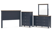 Landocken Queen Panel Headboard with Mirrored Dresser and Chest