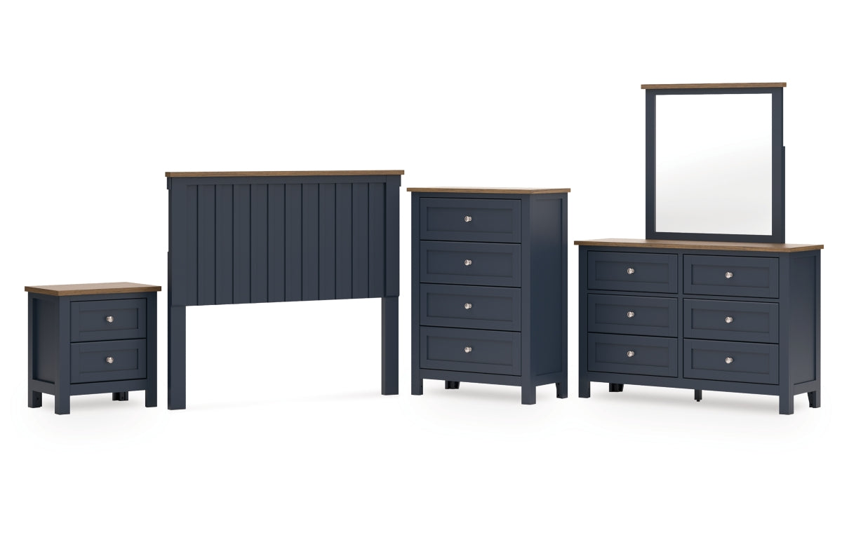 Landocken Full Panel Headboard with Mirrored Dresser, Chest and Nightstand