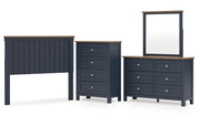 Landocken Full Panel Headboard with Mirrored Dresser and Chest