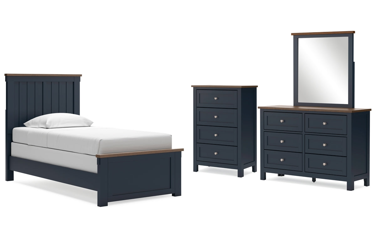 Landocken Twin Panel Bed with Storage with Mirrored Dresser and Chest