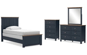Landocken Twin Panel Bed with Storage with Mirrored Dresser and Chest