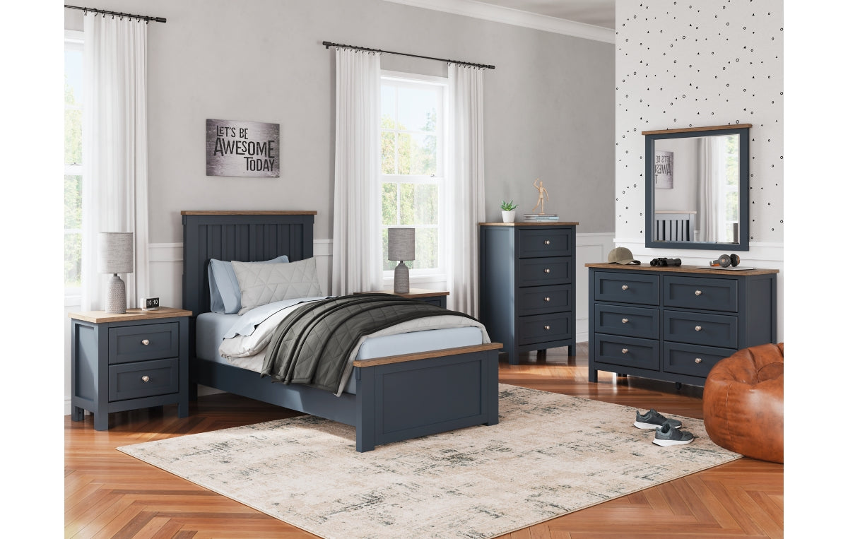 Landocken Twin Panel Bed with Mirrored Dresser, Chest and Nightstand