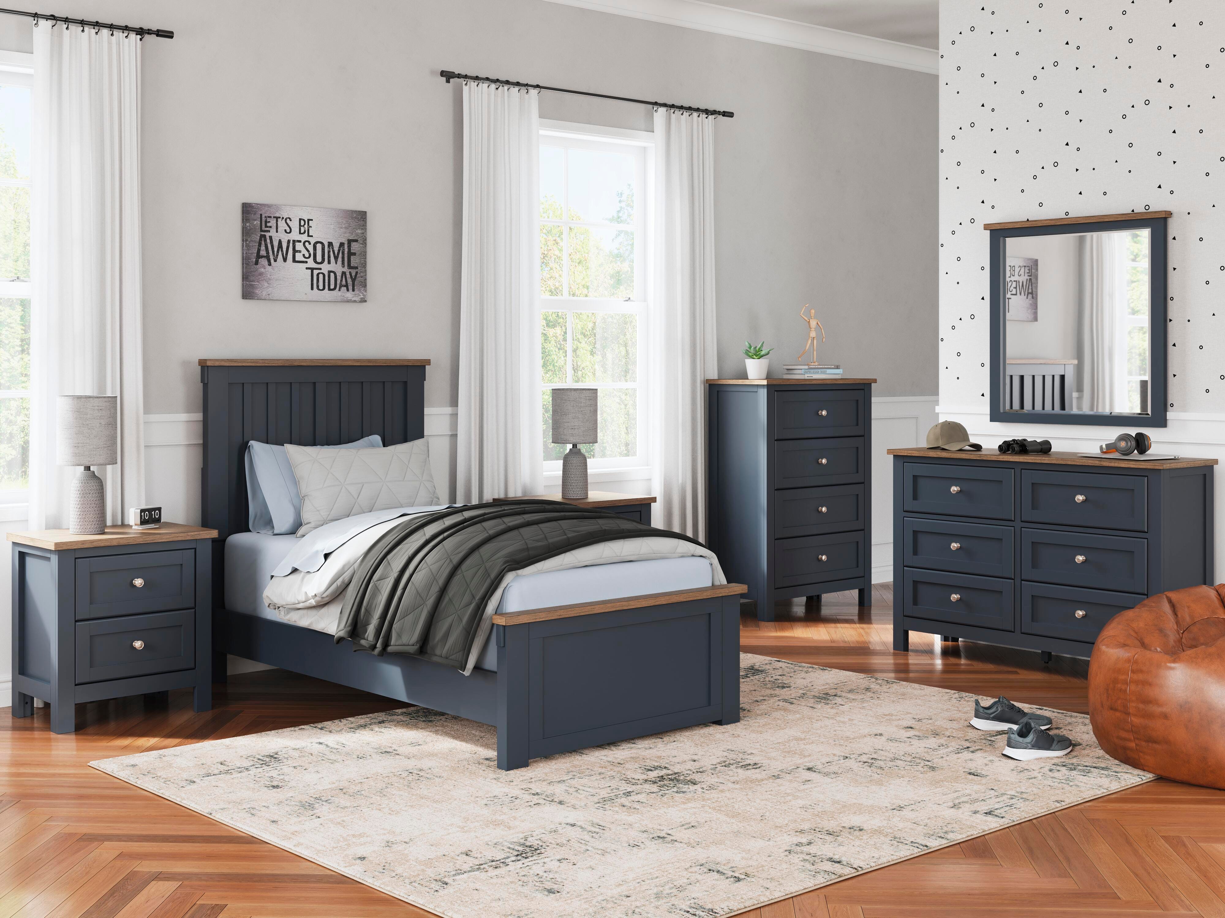 Landocken Twin Panel Bed, Dresser, Mirror and Chest