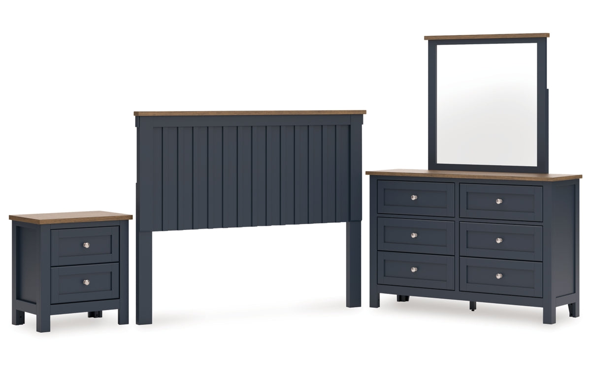 Landocken Queen Panel Headboard with Mirrored Dresser and Nightstand