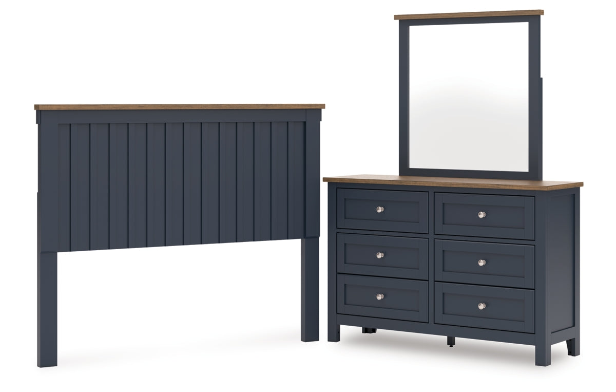 Landocken Queen Panel Headboard with Mirrored Dresser