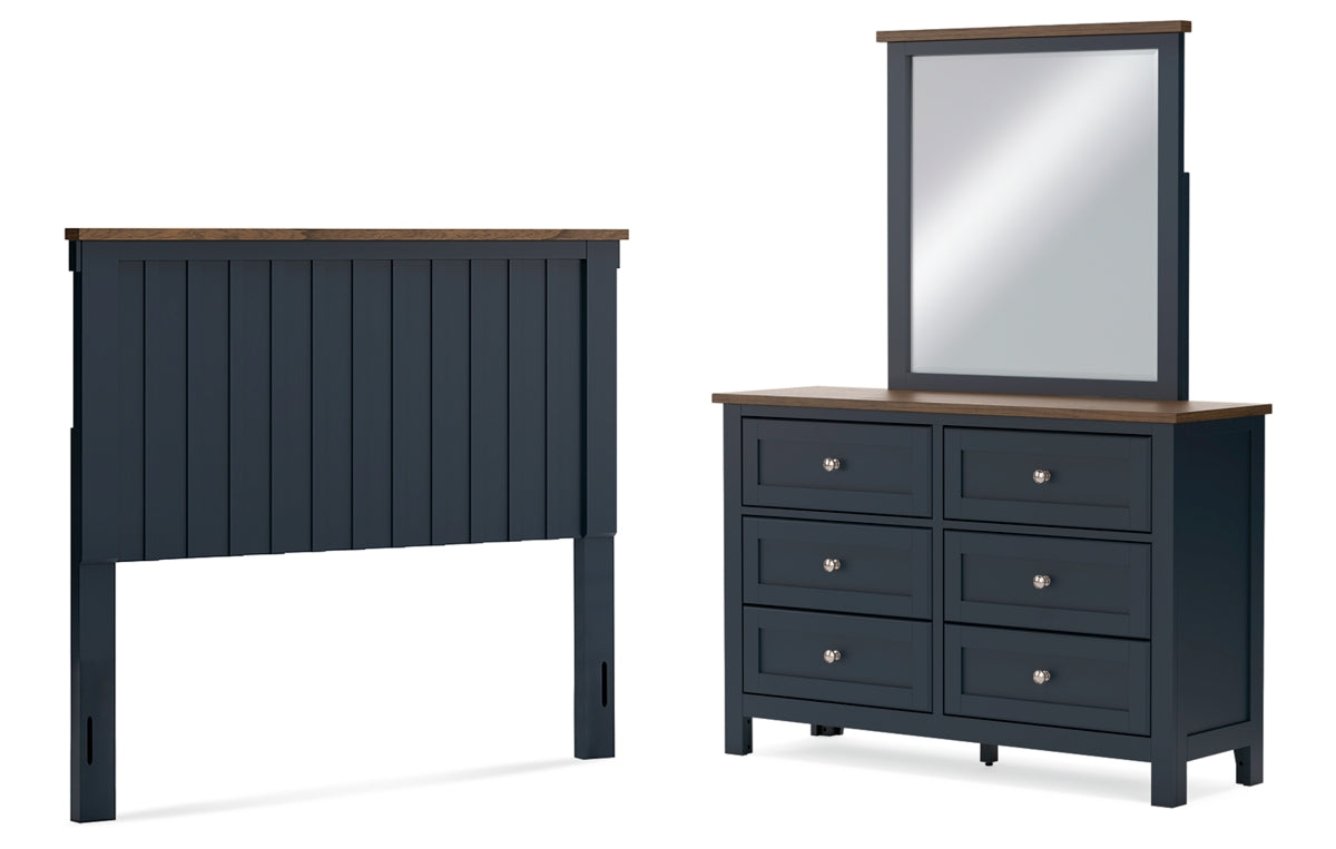 Landocken Full Panel Headboard with Mirrored Dresser