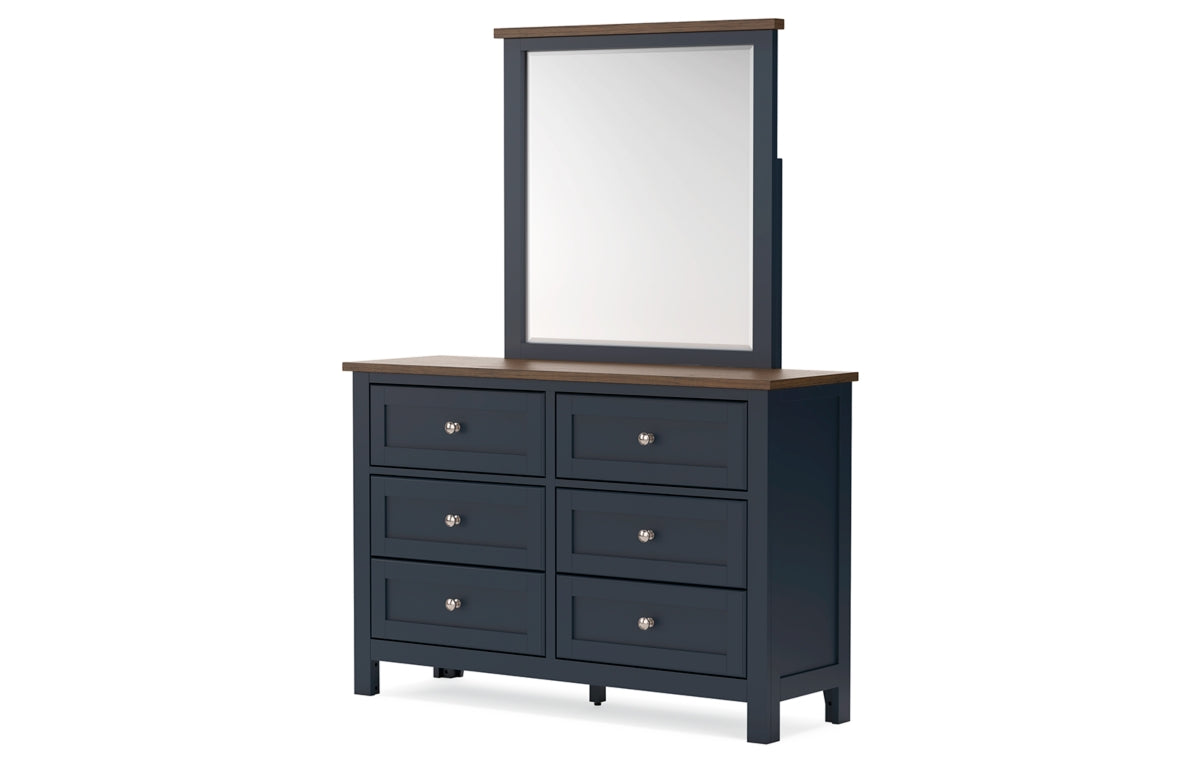 Landocken Queen Panel Headboard with Mirrored Dresser, Chest and Nightstand