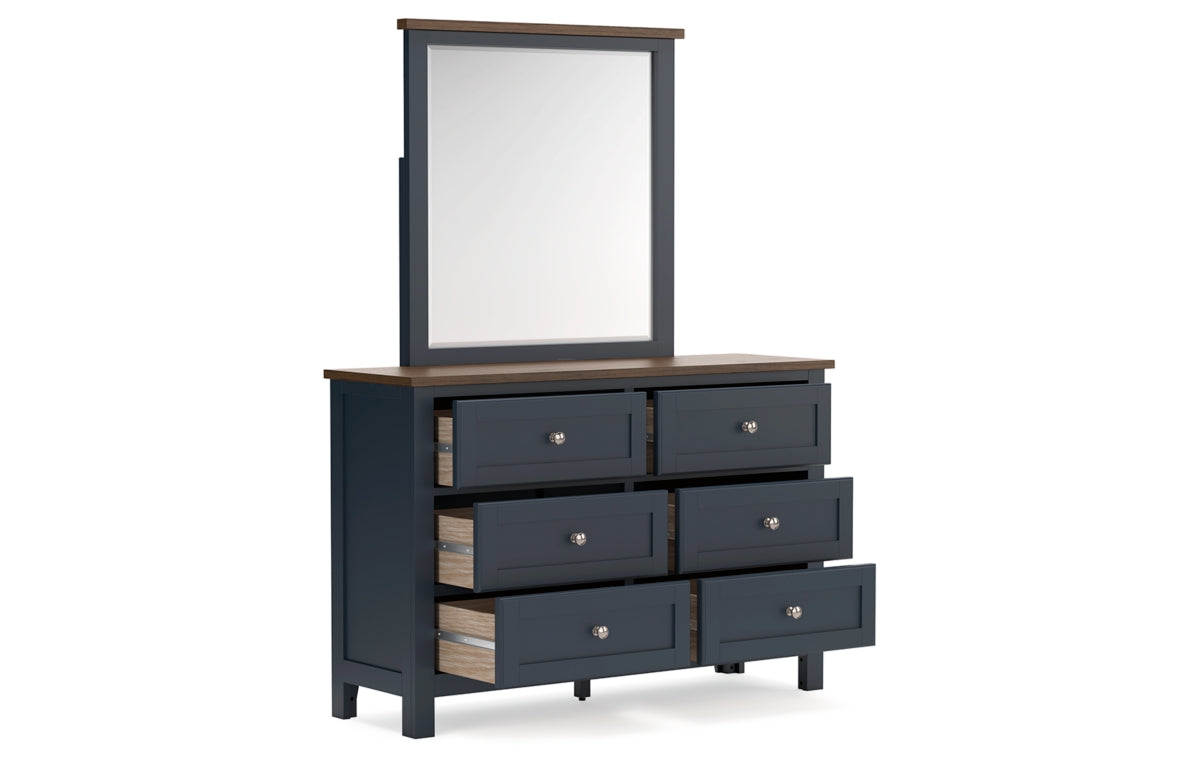 Landocken Queen Panel Headboard with Mirrored Dresser, Chest and Nightstand