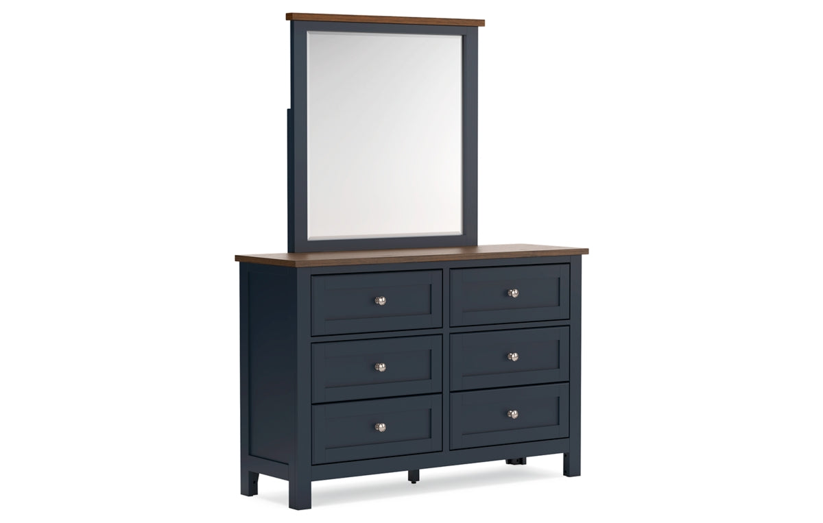 Landocken Queen Panel Headboard with Mirrored Dresser, Chest and Nightstand