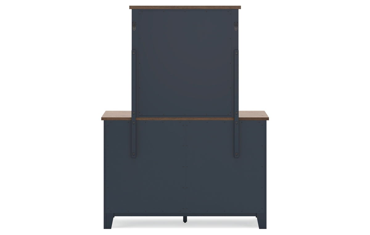 Landocken Queen Panel Headboard with Mirrored Dresser, Chest and Nightstand
