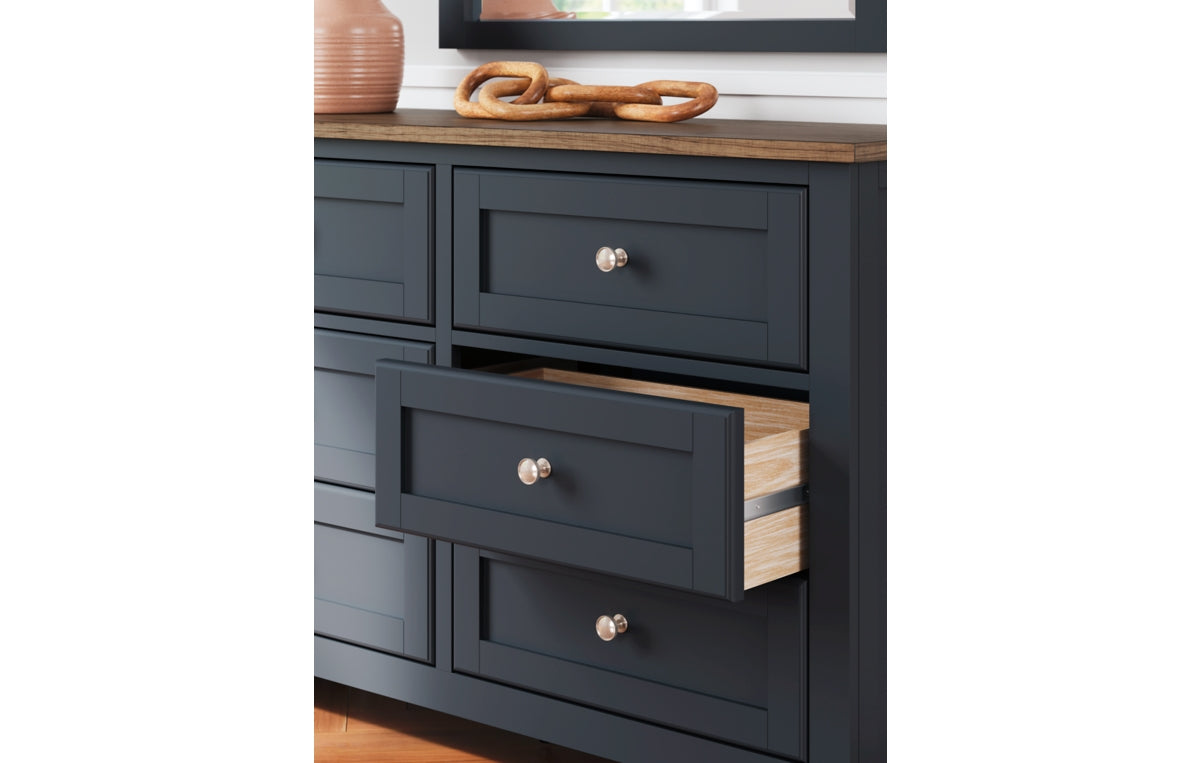 Landocken Queen Panel Headboard with Mirrored Dresser, Chest and Nightstand