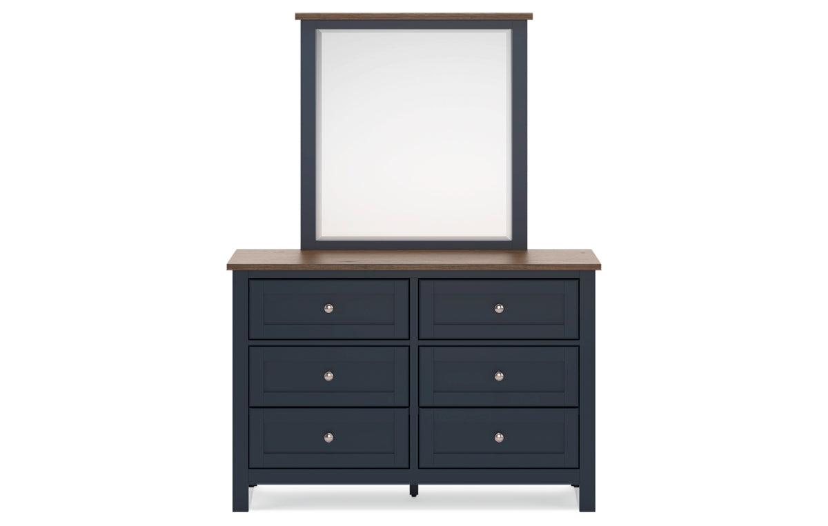 Landocken Queen Panel Headboard with Mirrored Dresser, Chest and Nightstand