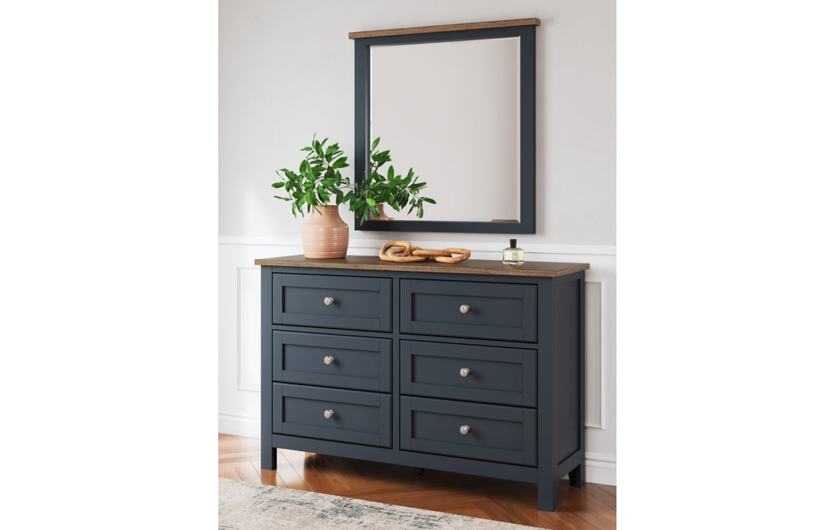 Landocken Queen Panel Headboard with Mirrored Dresser, Chest and Nightstand