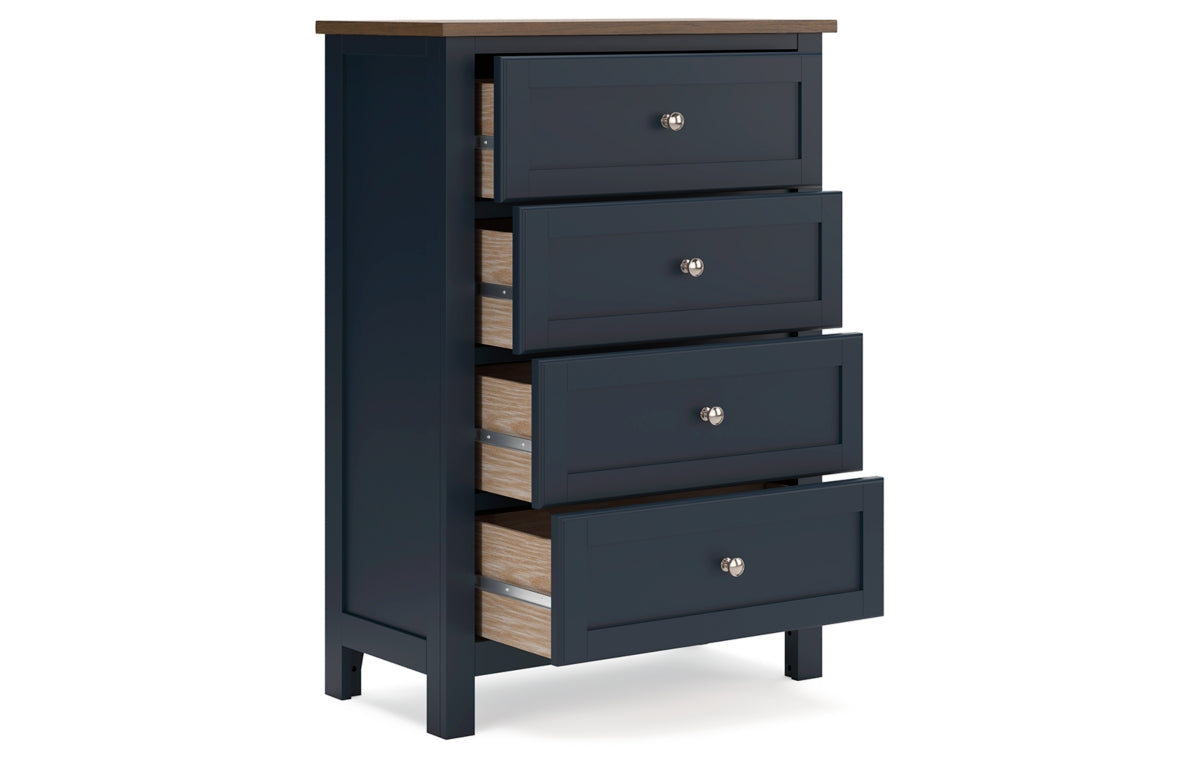 Landocken Queen Panel Headboard with Mirrored Dresser, Chest and Nightstand
