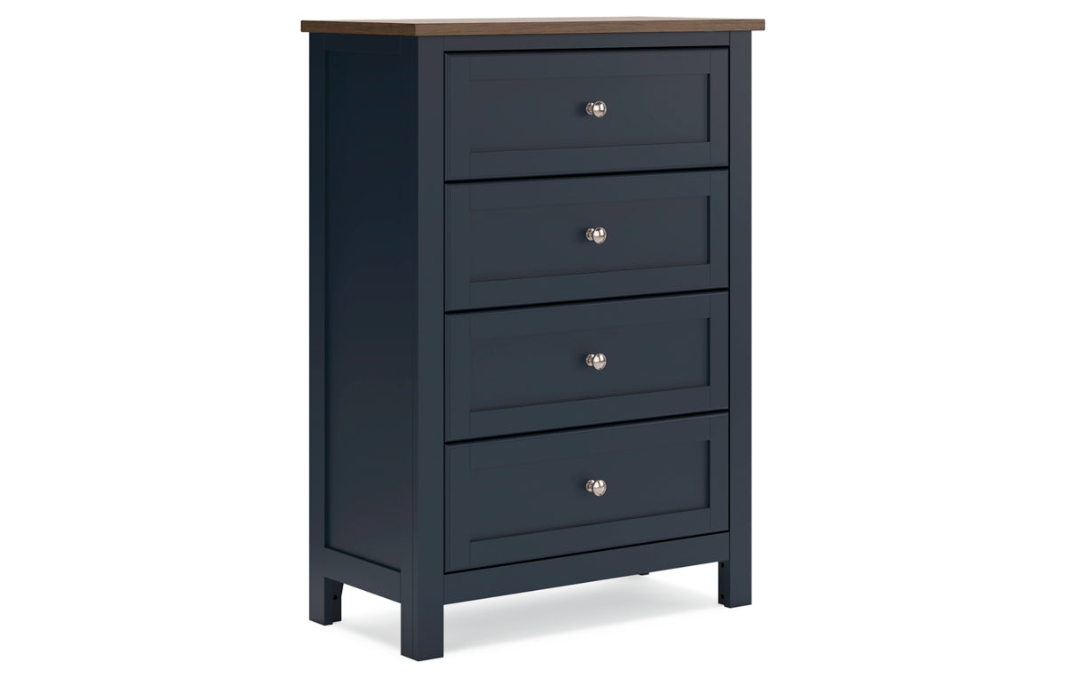 Landocken Queen Panel Headboard with Mirrored Dresser, Chest and Nightstand