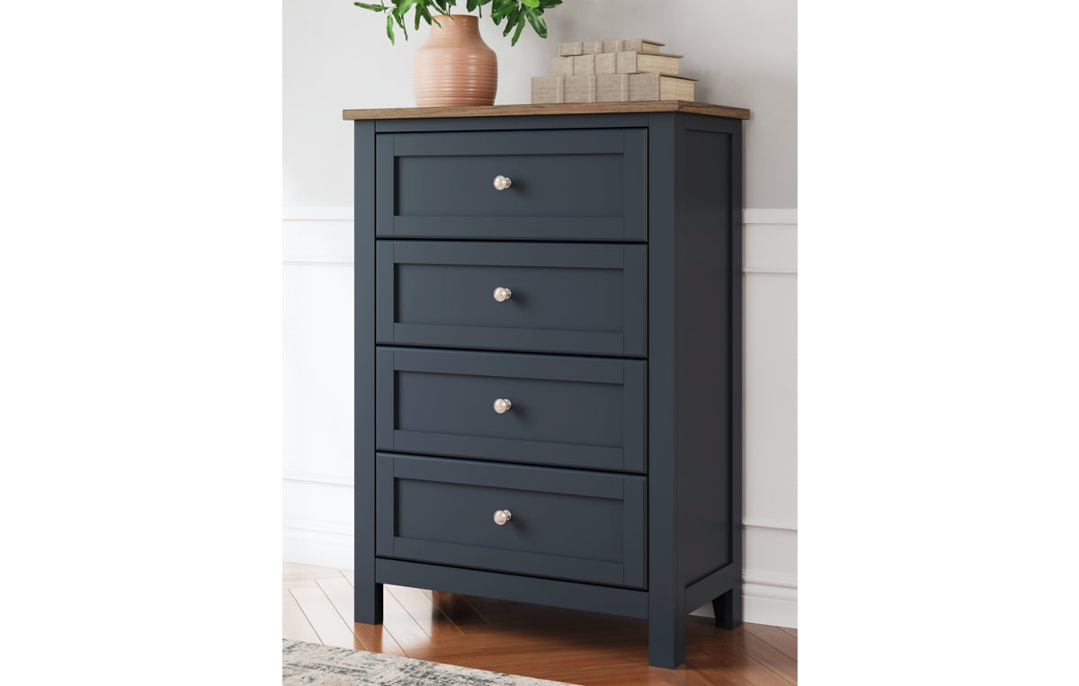 Landocken Queen Panel Headboard with Mirrored Dresser, Chest and Nightstand