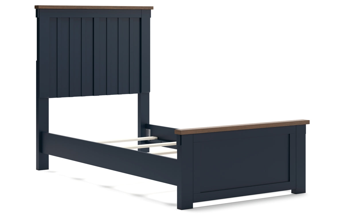 Landocken Twin Panel Bed with Mirrored Dresser, Chest and Nightstand