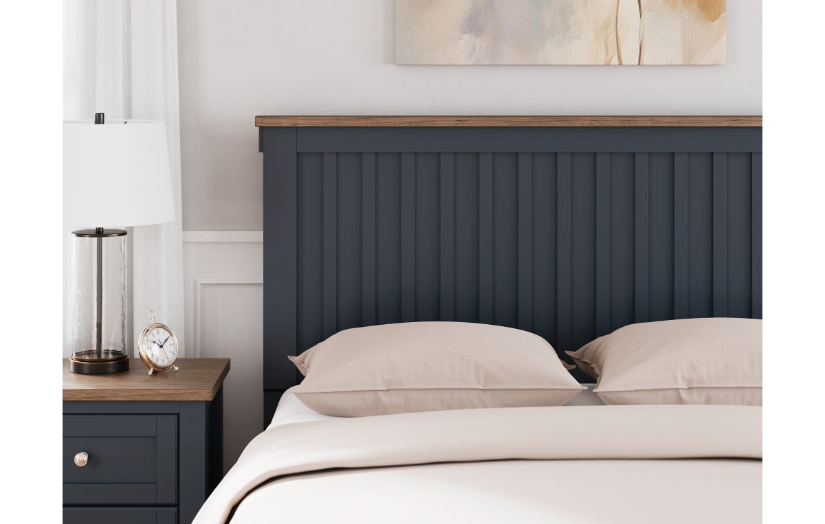 Landocken Queen Panel Headboard with Mirrored Dresser, Chest and Nightstand