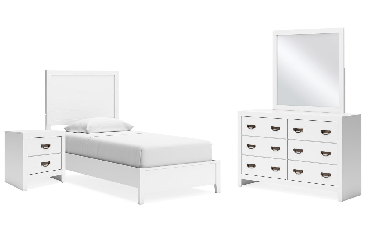 Binterglen Twin Panel Bed with Mirrored Dresser and Nightstand