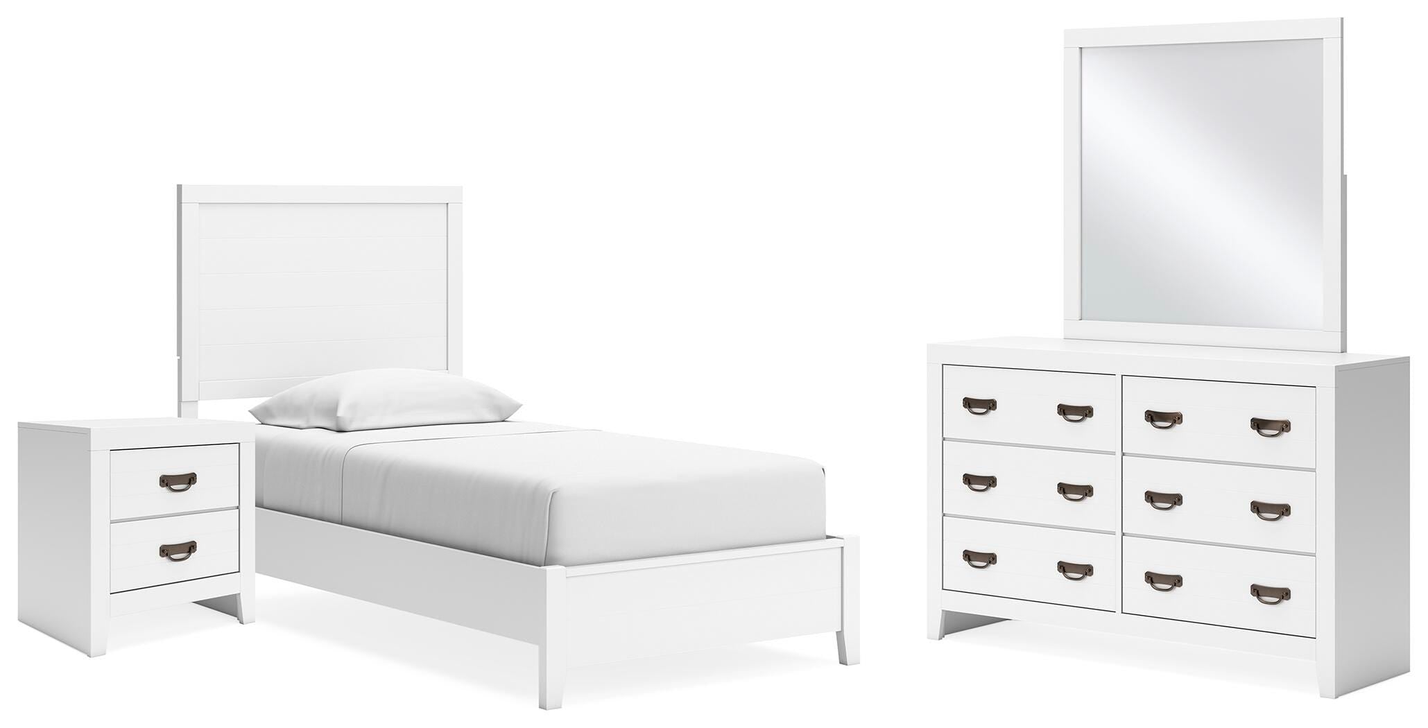 Binterglen Twin Panel Bed, Dresser, Mirror and Nightstand