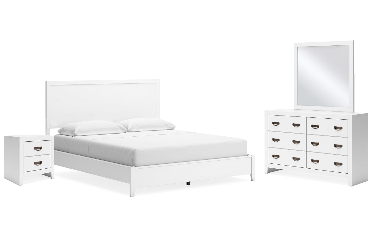 Binterglen California King Panel Bed with Mirrored Dresser and Nightstand