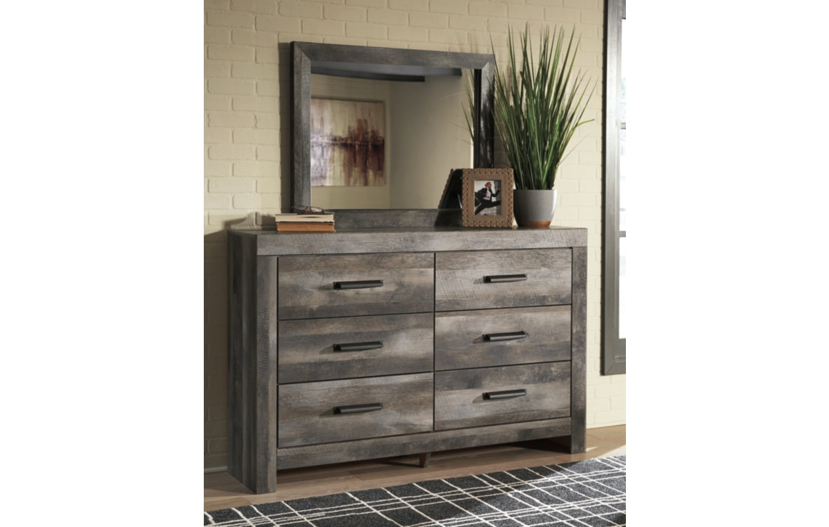 Wynnlow Queen Crossbuck Panel Bed with Mirrored Dresser, Chest and Nightstand