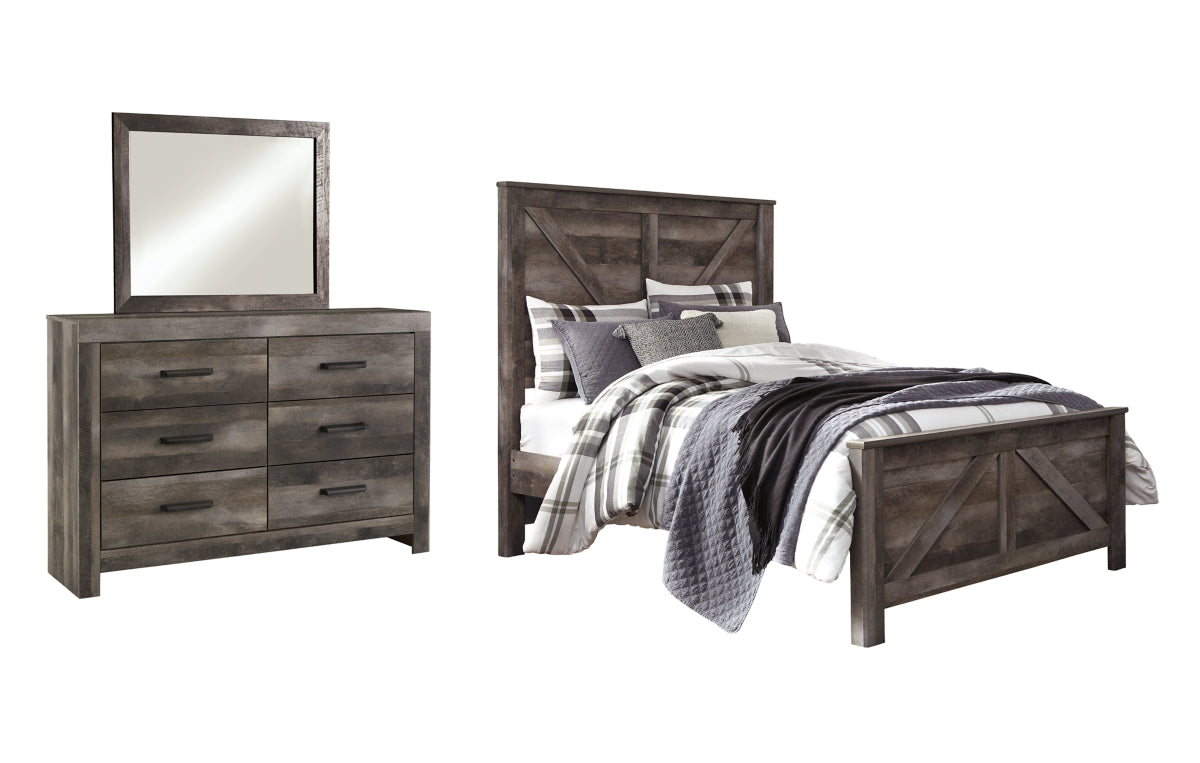 Wynnlow Queen Crossbuck Panel Bed with Mirrored Dresser