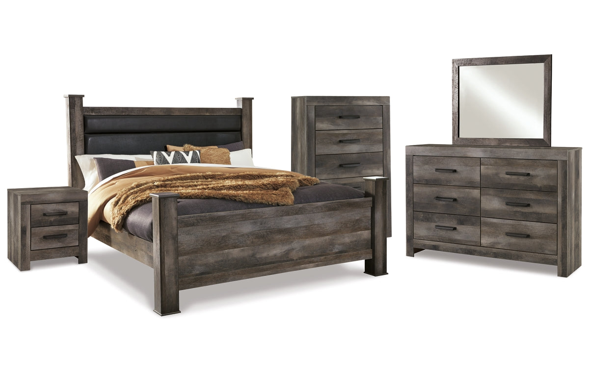 Wynnlow King Poster Bed with Mirrored Dresser, Chest and Nightstand