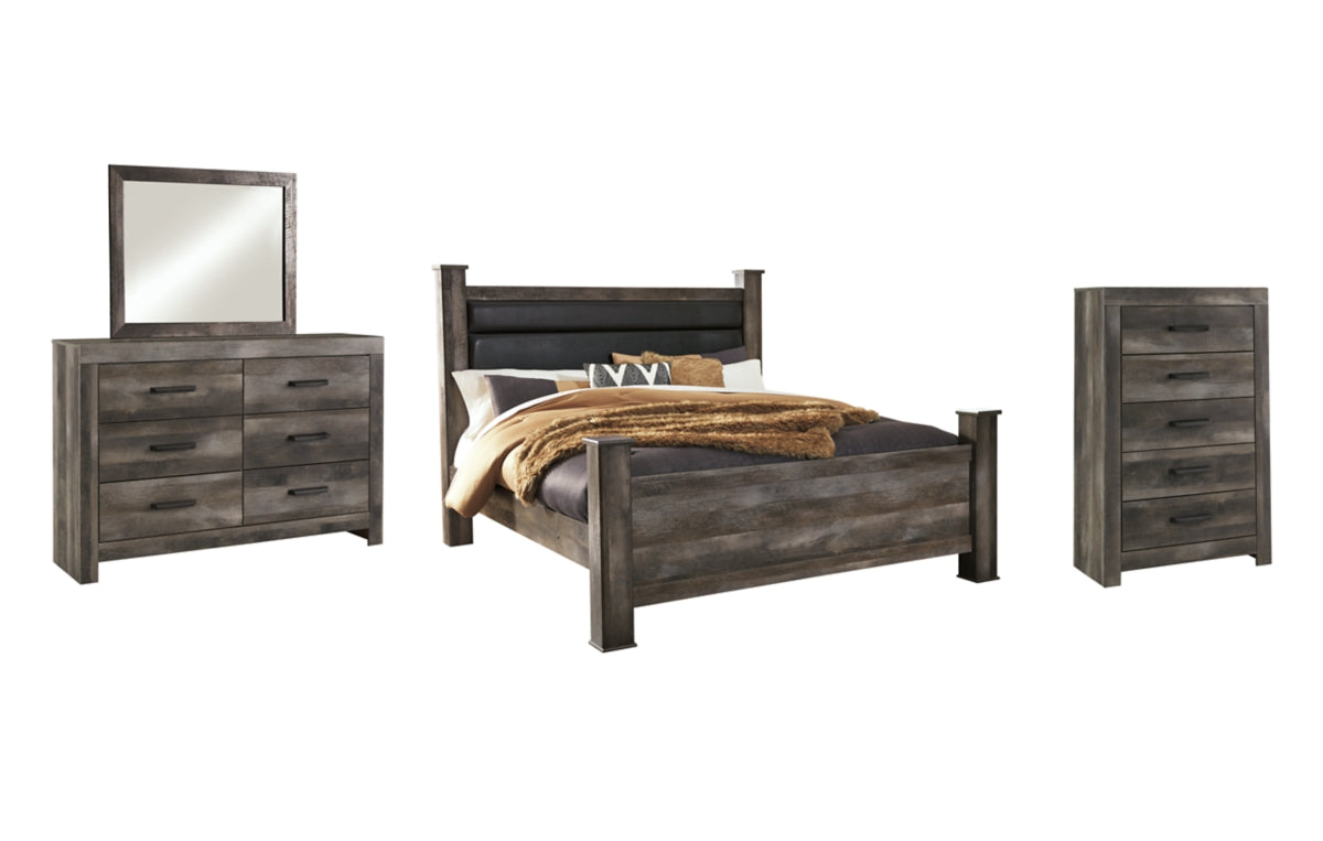 Wynnlow King Poster Bed with Mirrored Dresser and Chest