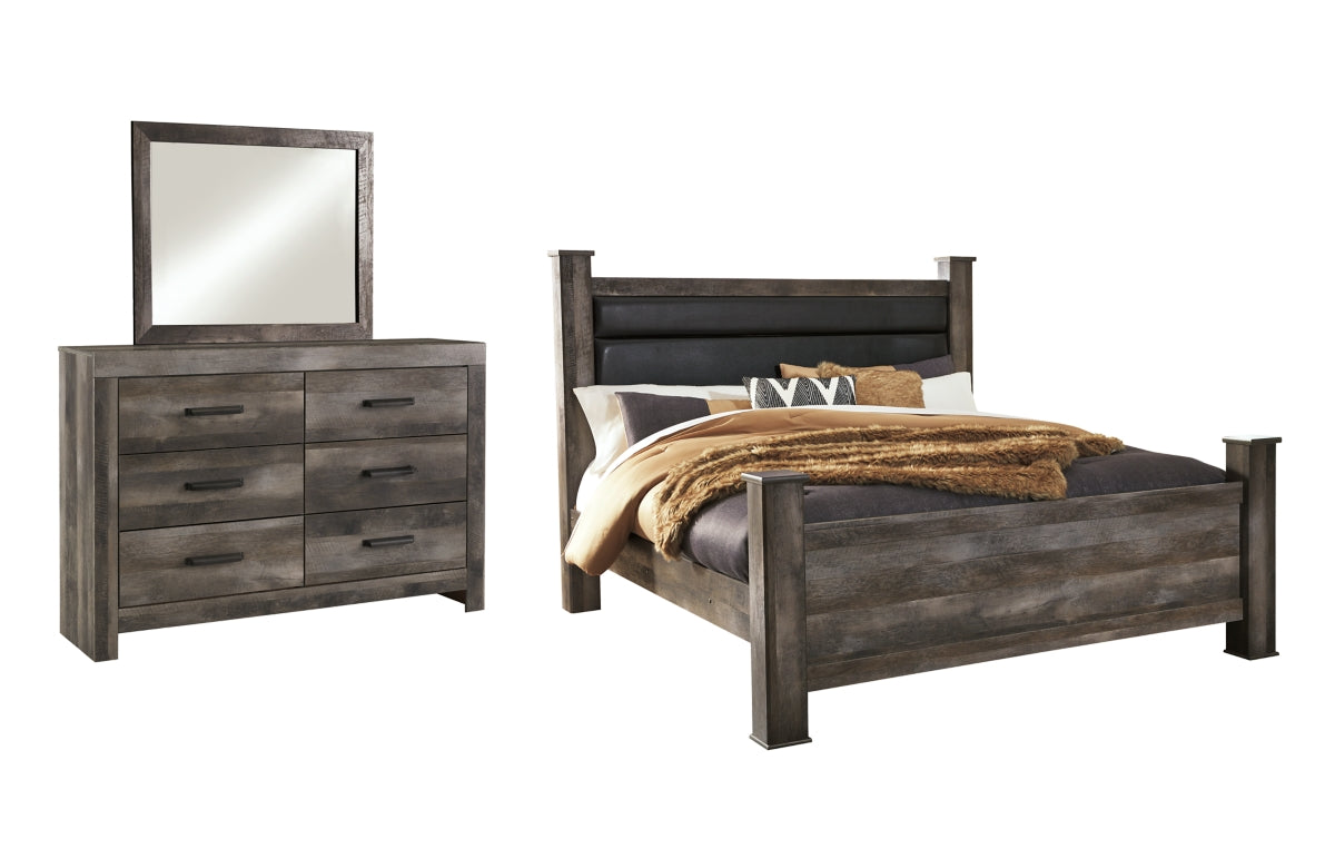 Wynnlow King Poster Bed with Mirrored Dresser