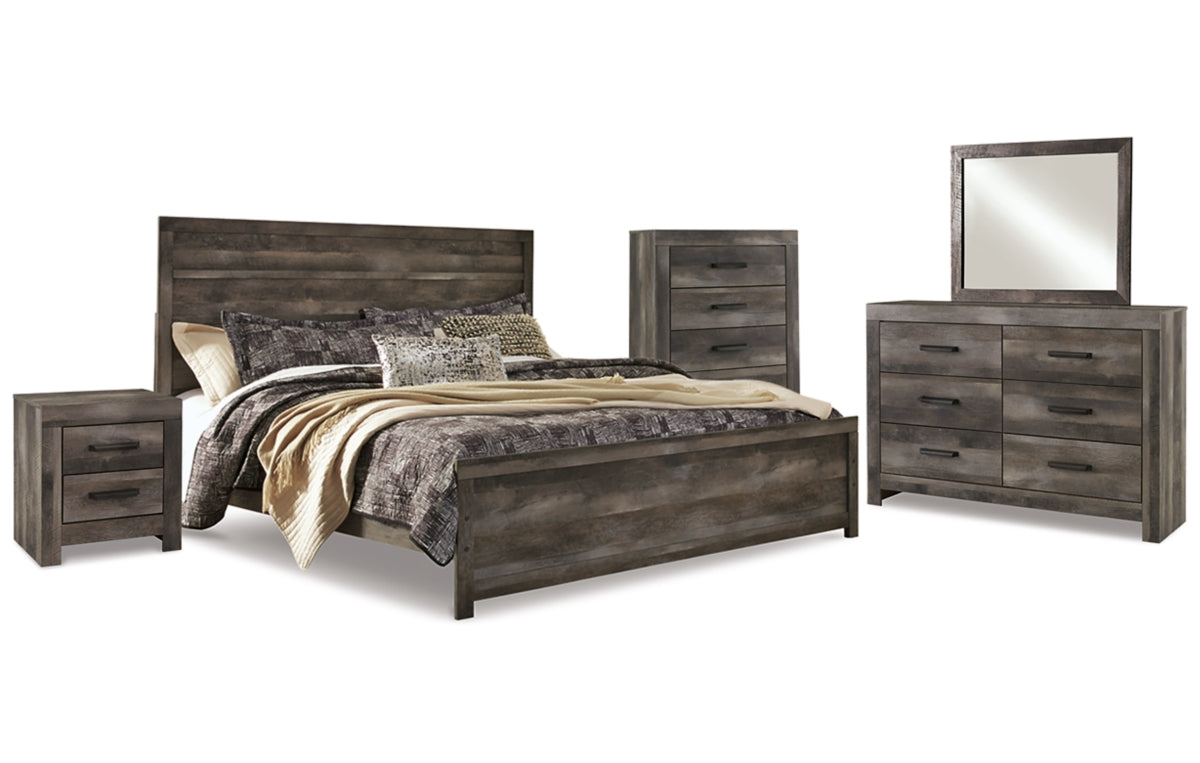 Wynnlow King Panel Bed with Mirrored Dresser, Chest and Nightstand