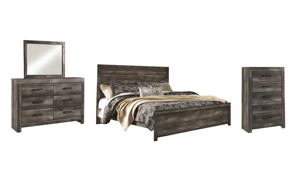 Wynnlow King Panel Bed with Mirrored Dresser and Chest