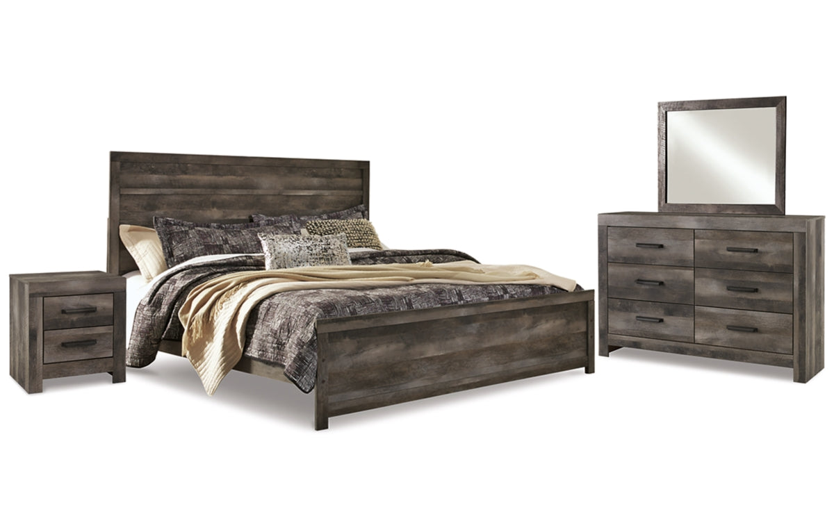 Wynnlow King Panel Bed with Mirrored Dresser and Nightstand