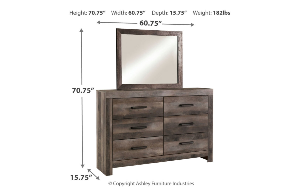 Wynnlow Queen Crossbuck Panel Bed with Mirrored Dresser, Chest and Nightstand